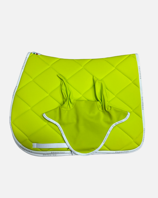 SET SOTTOSELLA E CUFFIA EQUESTRO GIALLO LIME BORDO BIANCO