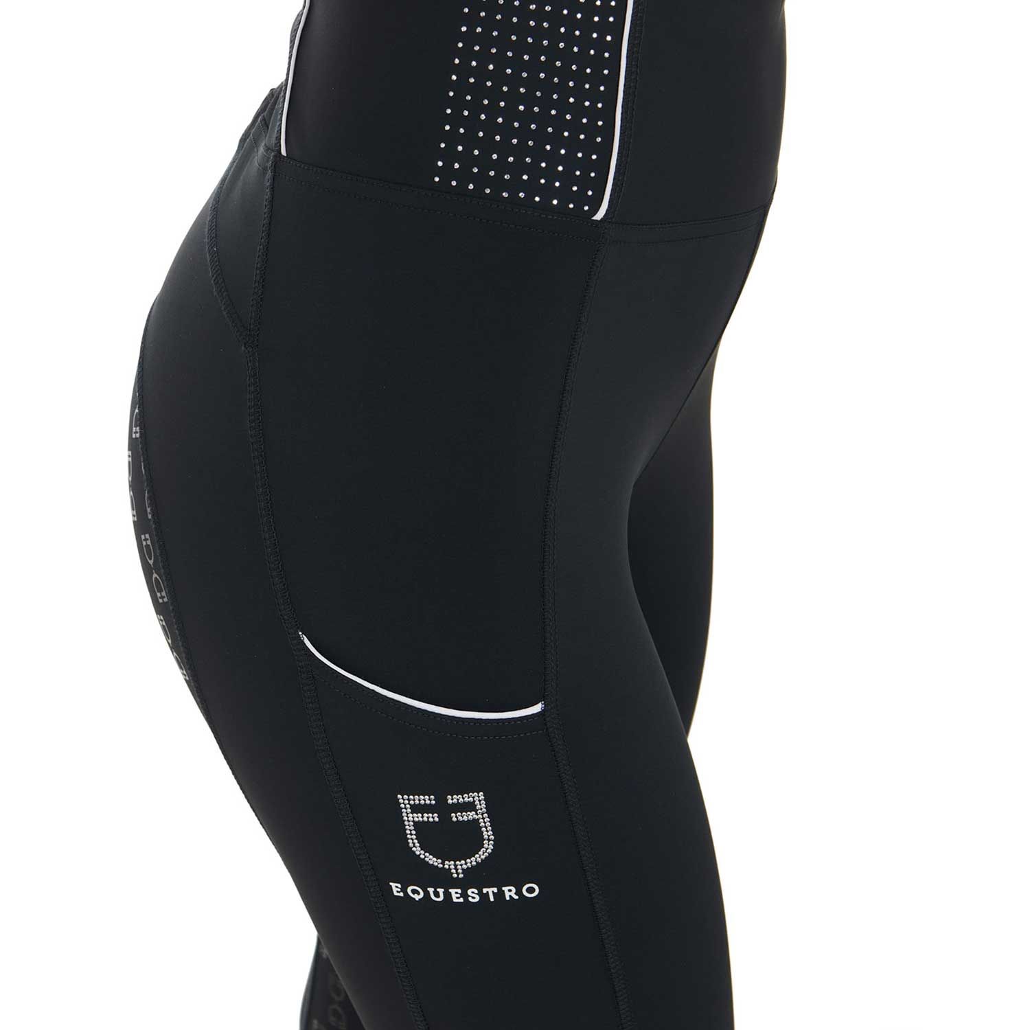 LEGGINGS DONNA CON STRASS EQUESTRO NERO