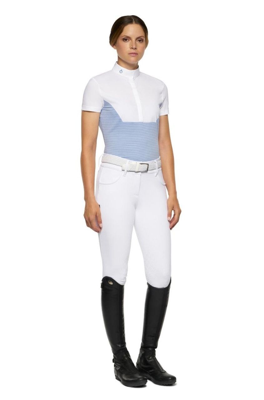 CAMICIA DA COMPETIZIONE DONNA IN JERSEY A RIGHE CELESTE CAVALLERIA TOSCANA