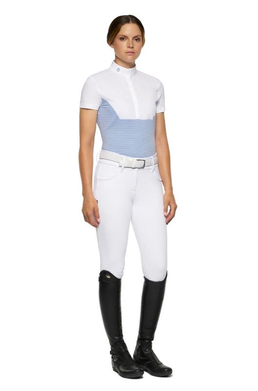 CAMICIA DA COMPETIZIONE DONNA IN JERSEY A RIGHE CELESTE CAVALLERIA TOSCANA