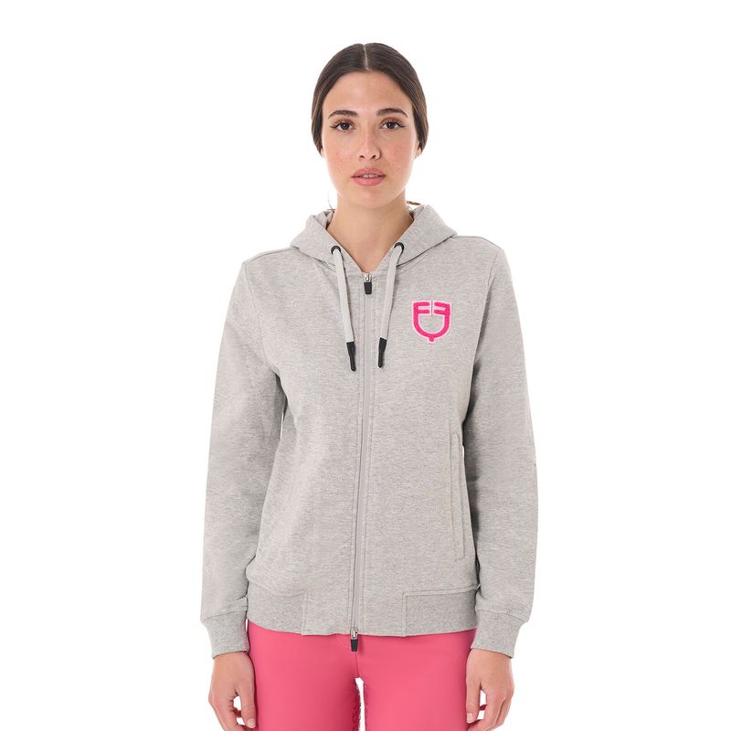 FELPA DONNA CON CAPPUCCIO E ZIP LOGO EFFETTO SPUGNA EQUESTRO