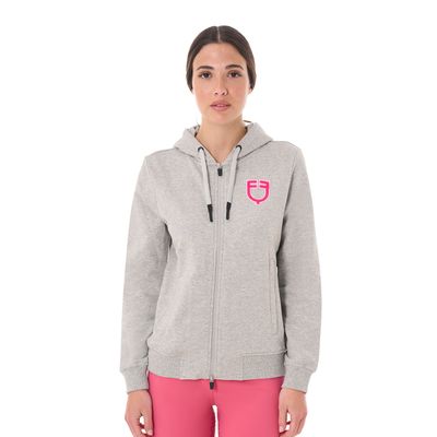FELPA DONNA CON CAPPUCCIO E ZIP LOGO EFFETTO SPUGNA EQUESTRO