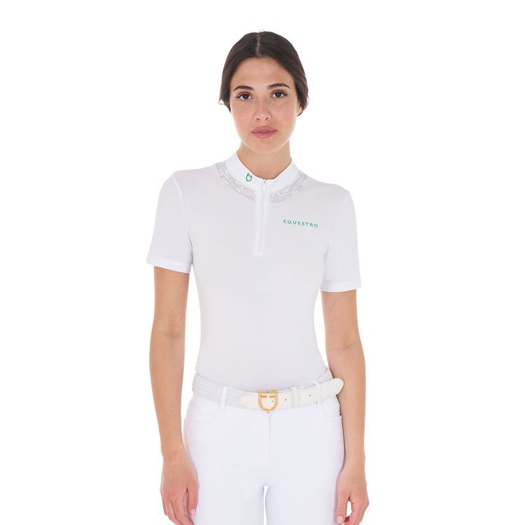 POLO DA ALLENAMENTO DONNA CON STRASS SUL COLLETTO EQUESTRO