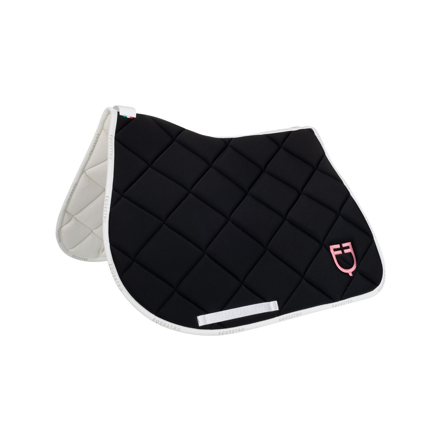 SET SOTTOSELLA E CUFFIA EQUESTRO CON LOGO MULTICOLOR NERO/ROSA