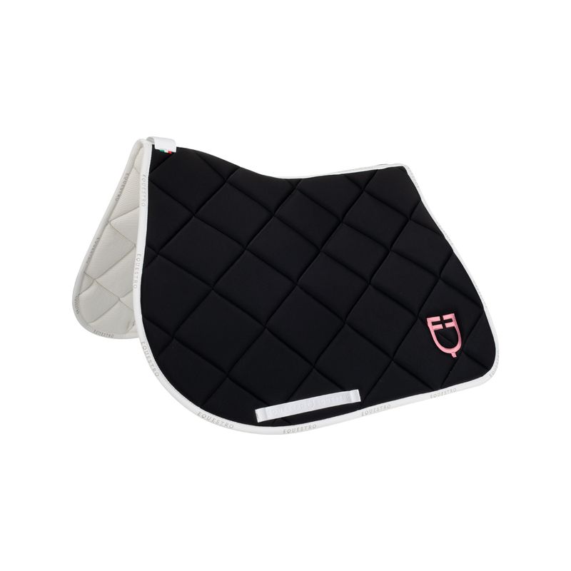 SET SOTTOSELLA E CUFFIA EQUESTRO CON LOGO MULTICOLOR NERO/ROSA