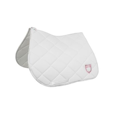 SET SOTTOSELLA E CUFFIA EQUESTRO CON LOGO MULTICOLOR BIANCO/ROSA