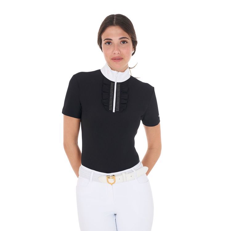 POLO DA COMPETIZIONE DONNA CON RUCHES E STRASS EQUESTRO