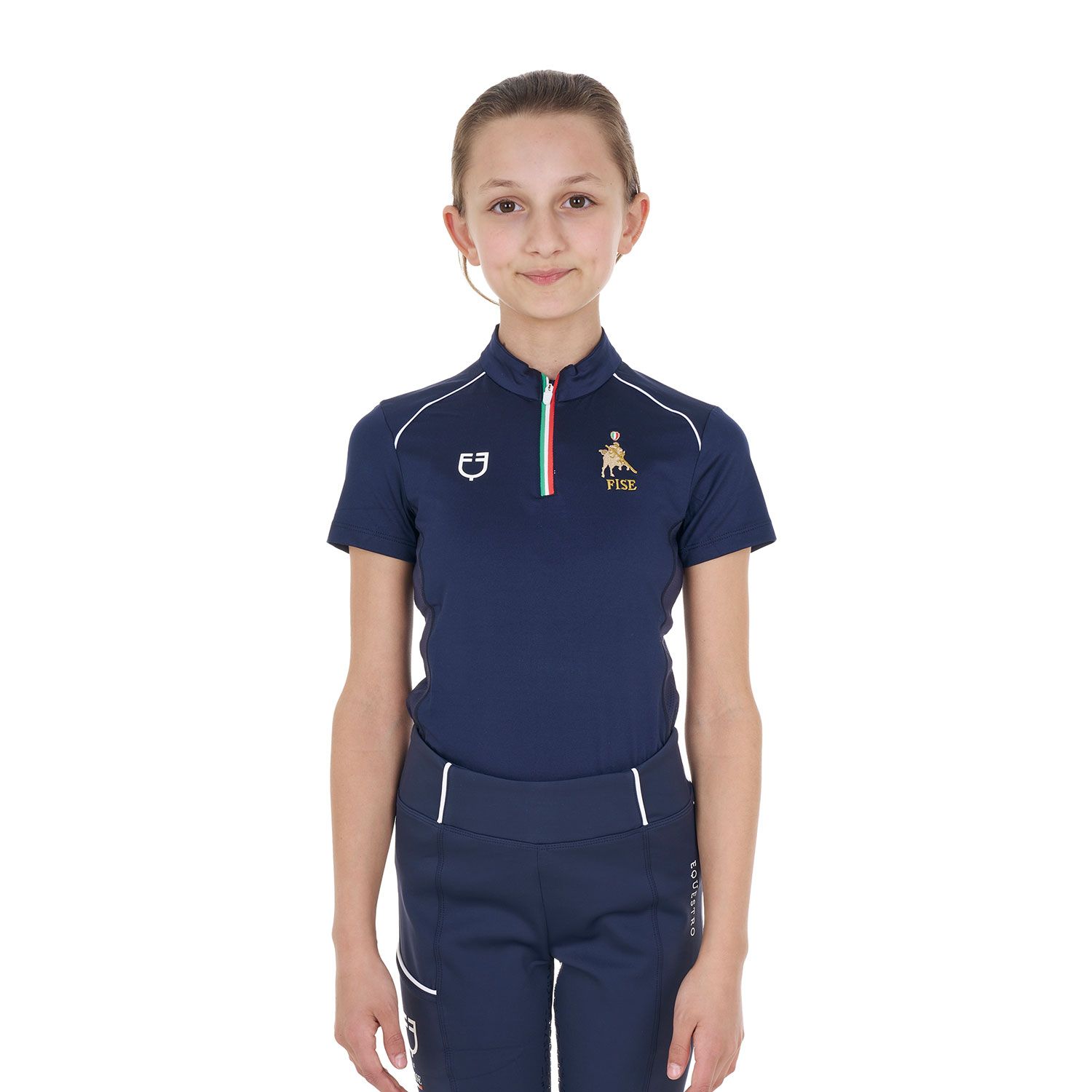 POLO BAMBINO UNISEX DA ALLENAMENTO CON ZIP TRICOLORE EQUESTRO X FISE