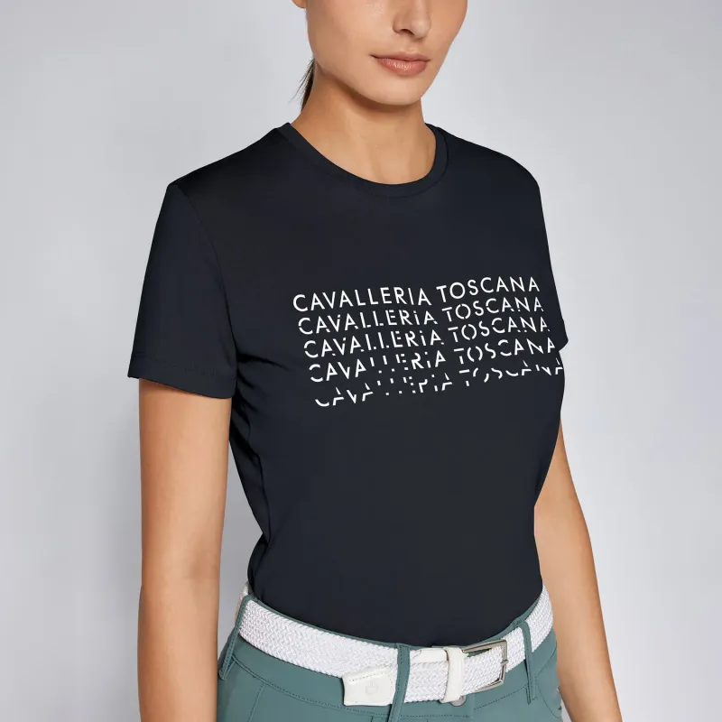 T-SHIRT DONNA IN COTONE CON LOGO CAVALLERIA TOSCANA