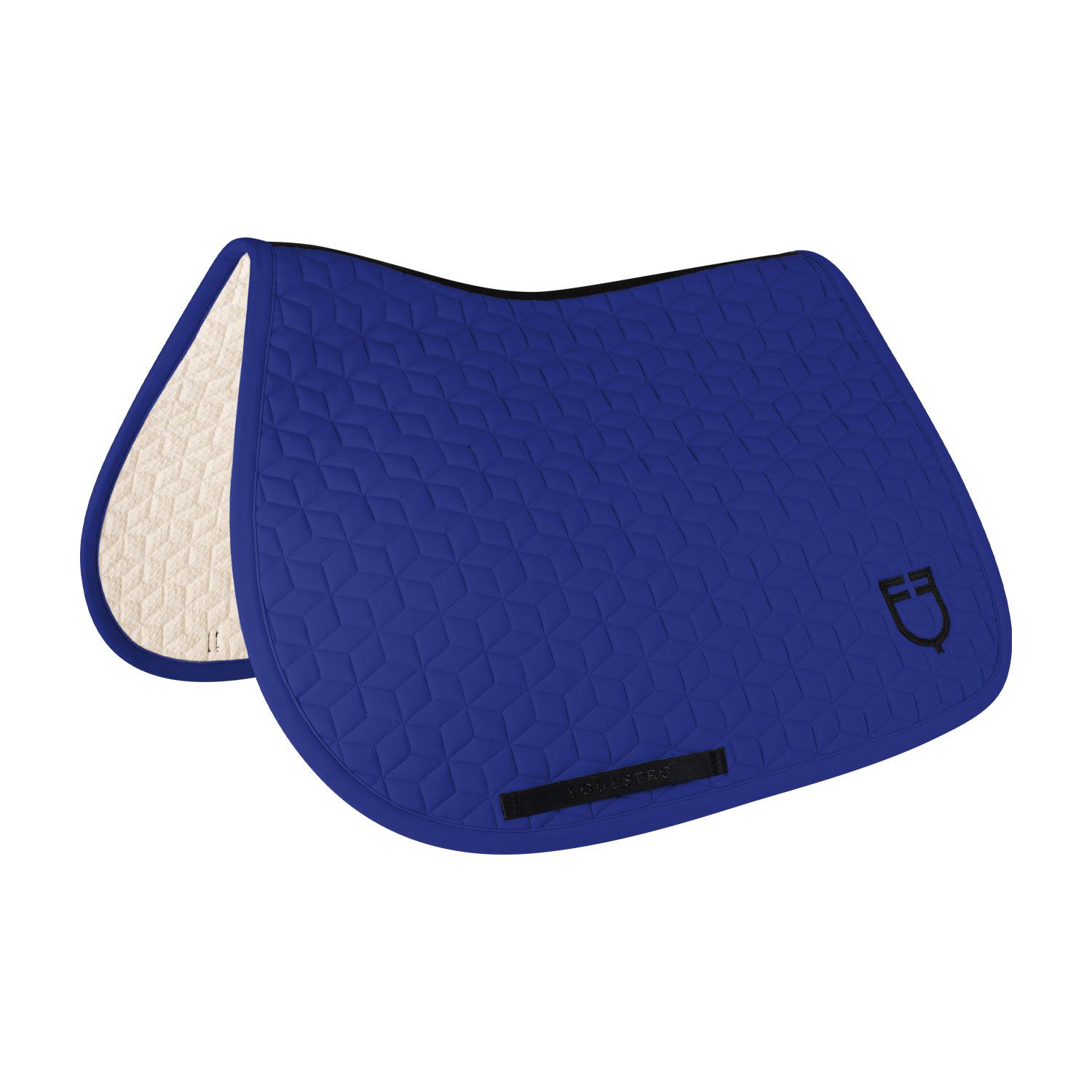 SET SOTTOSELLA E CUFFIA CON TRAPUNTA A CUBI EQUESTRO SOLIDATE BLU