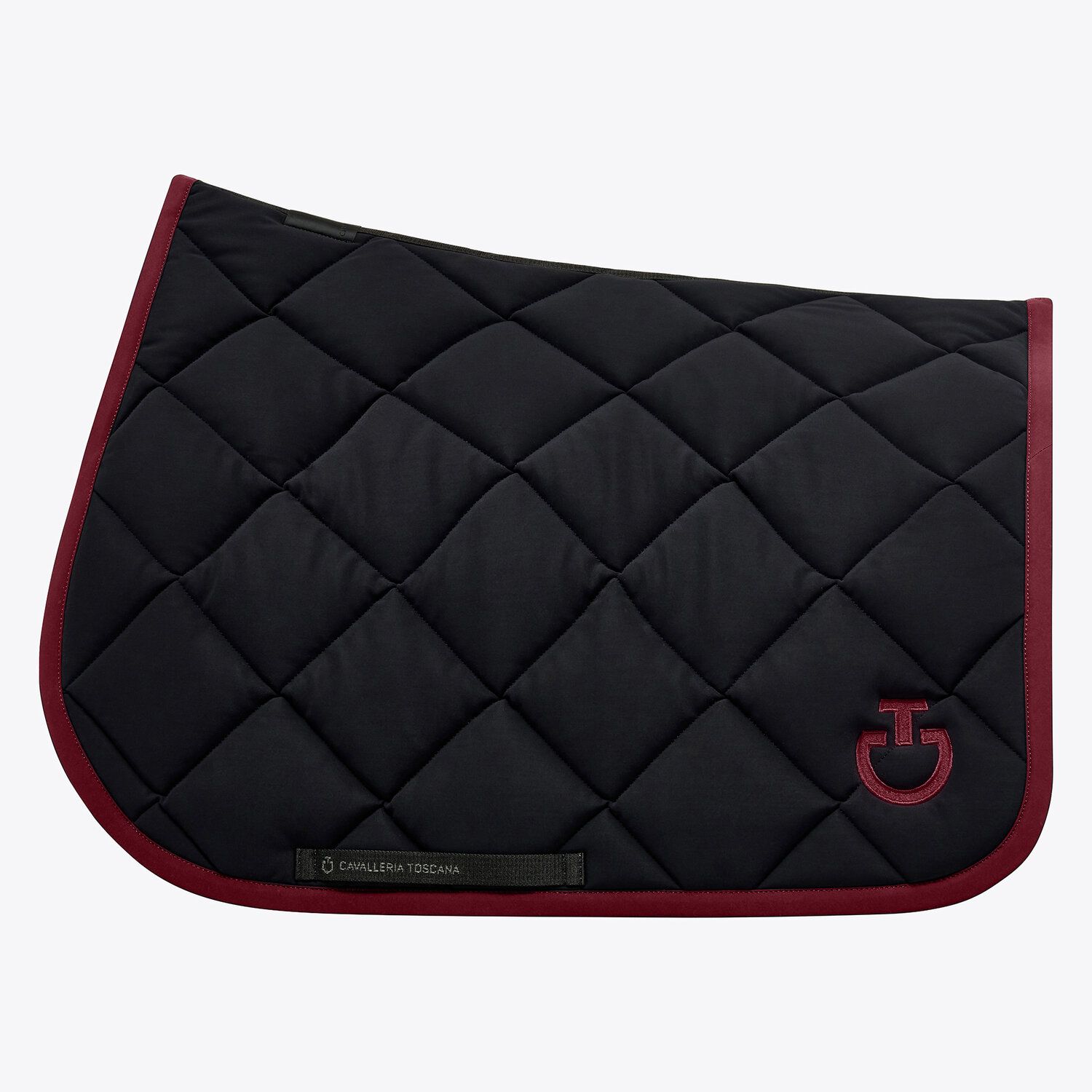 SET SOTTOSELLA E CUFFIA CAVALLERIA TOSCANA TRAPUNTATO A ROMBO NERO BORDEAUX