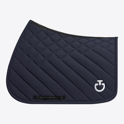SET SOTTOSELLA E CUFFIA CAVALLERIA TOSCANA CON TRAPUNTA A BORDI E RIGHE BLUE NAVY