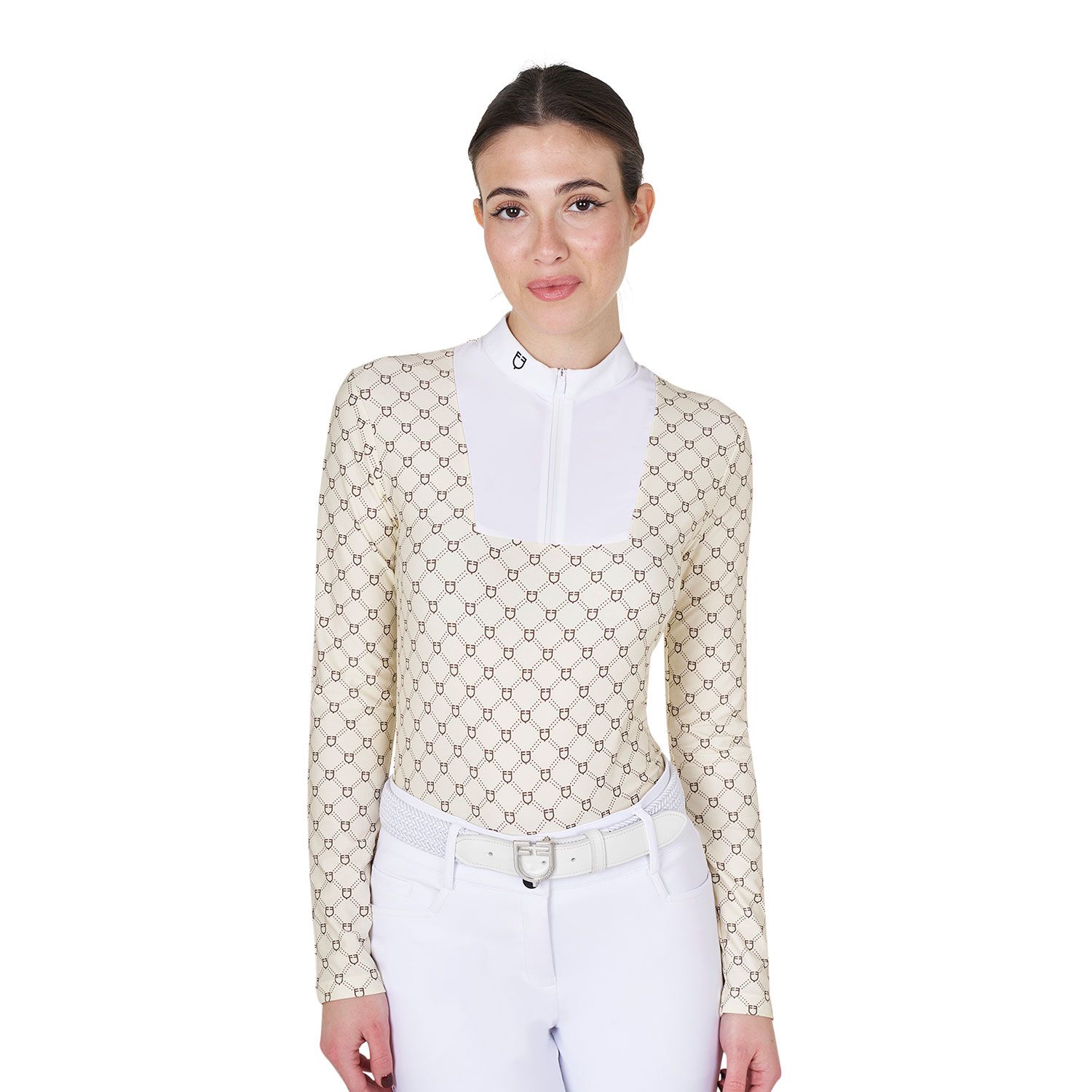 POLO DA CONCORSO MANICA LUNGA DA DONNA CON STAMPA MONOGRAM EQUESTRO