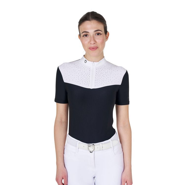 POLO DA CONCORSO MANICA LUNGA DA DONNA CON STRASS FRONTALI EQUESTRO