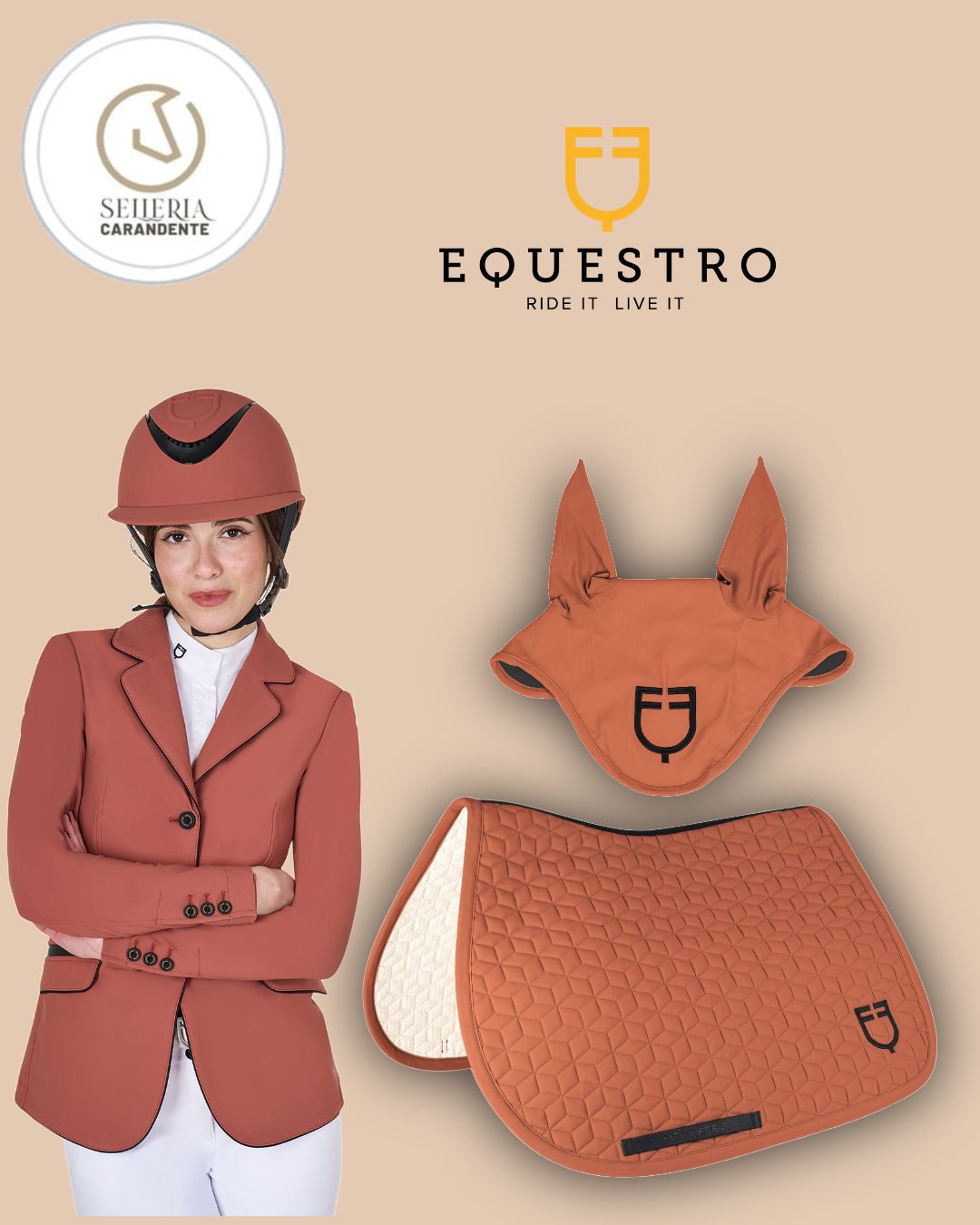 SET EQUESTRO GIACCA + CASCO + SOTTOSELLA + CUFFIA TERRACOTTA SET EQUESTRO GIACCA + CASCO + SOTTOSELLA + CUFFIA TERRACOTTA