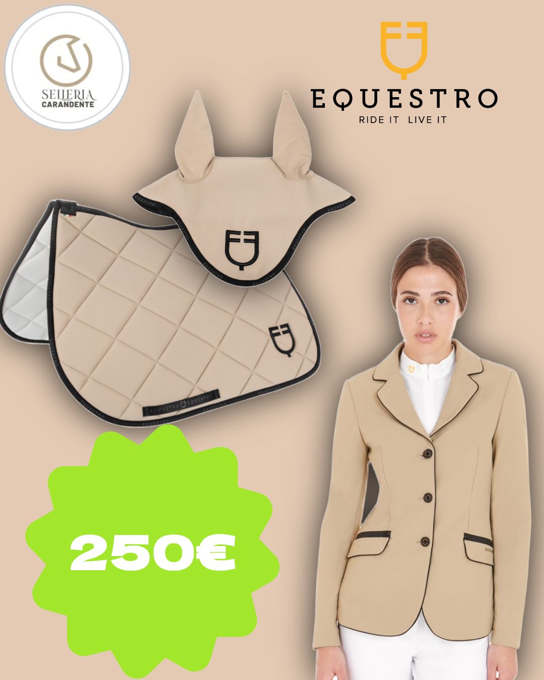 SET GIACCA + SOTTOSELLA E CUFFIA BEIGE EQUESTRO