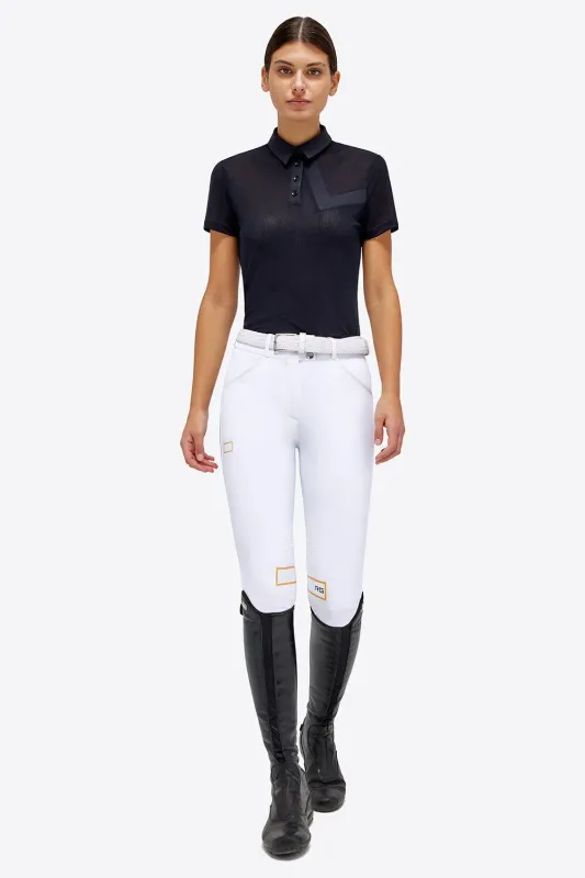 POLO DONNA BLU CON INSERTO IN JERSEY E BOTTONI RG