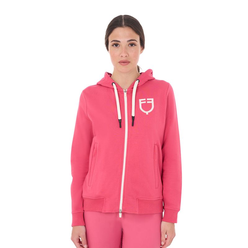 FELPA DONNA CON CAPPUCCIO E ZIP ROSA EQUESTRO
