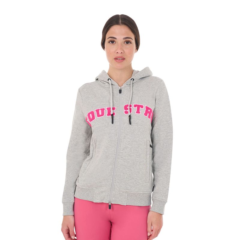 FELPA DONNA CON CAPPUCCIO E ZIP SCRITTA EFFETTO SPUGNA EQUESTRO
