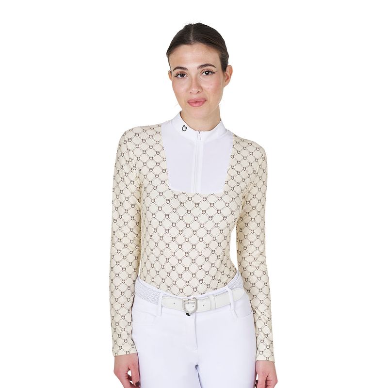 POLO DA CONCORSO DONNA MANICA LUNGA EQUESTRO STAMPA MONOGRAM