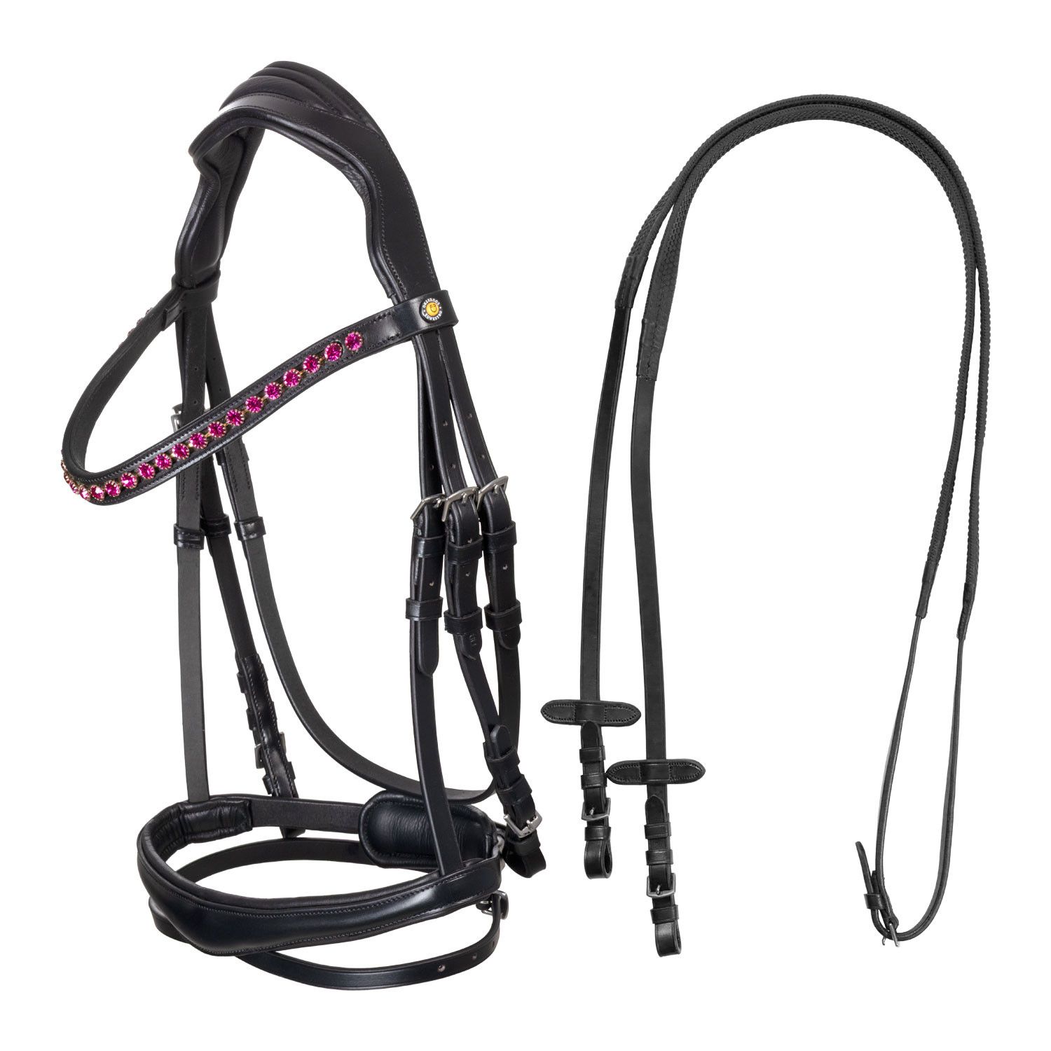 TESTIERA IN CUOIO CON FRONTALINO CON STRASS FUCSIA EQUESTRO