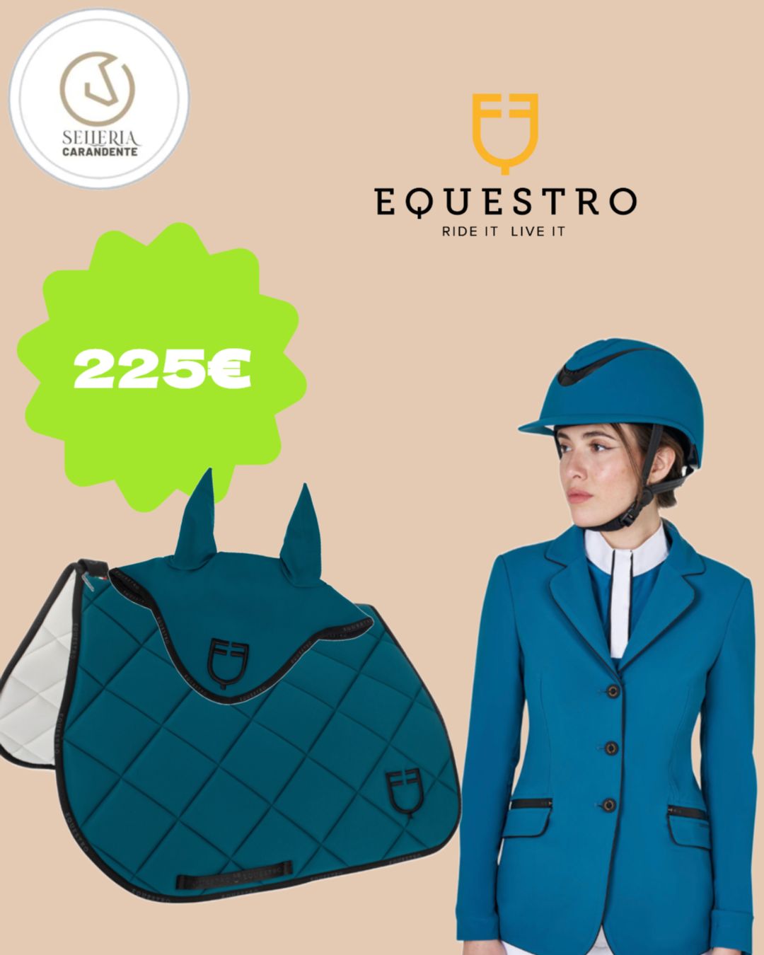 SET GIACCA + SOTTOSELLA + CUFFIA EQUESTRO PETROLIO