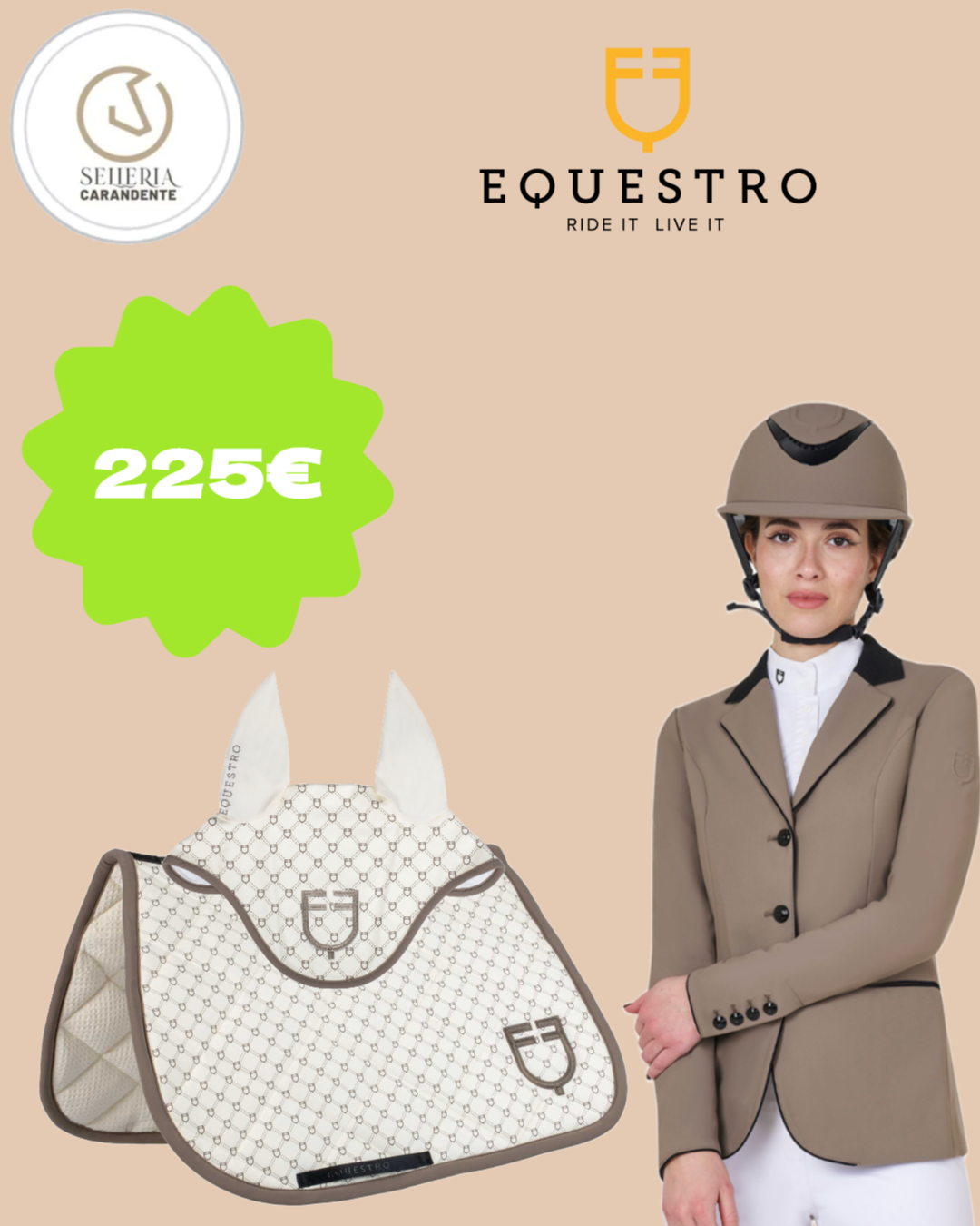 SET GIACCA + SOTTOSELLA + CUFFIA EQUESTRO NOCCIOLA