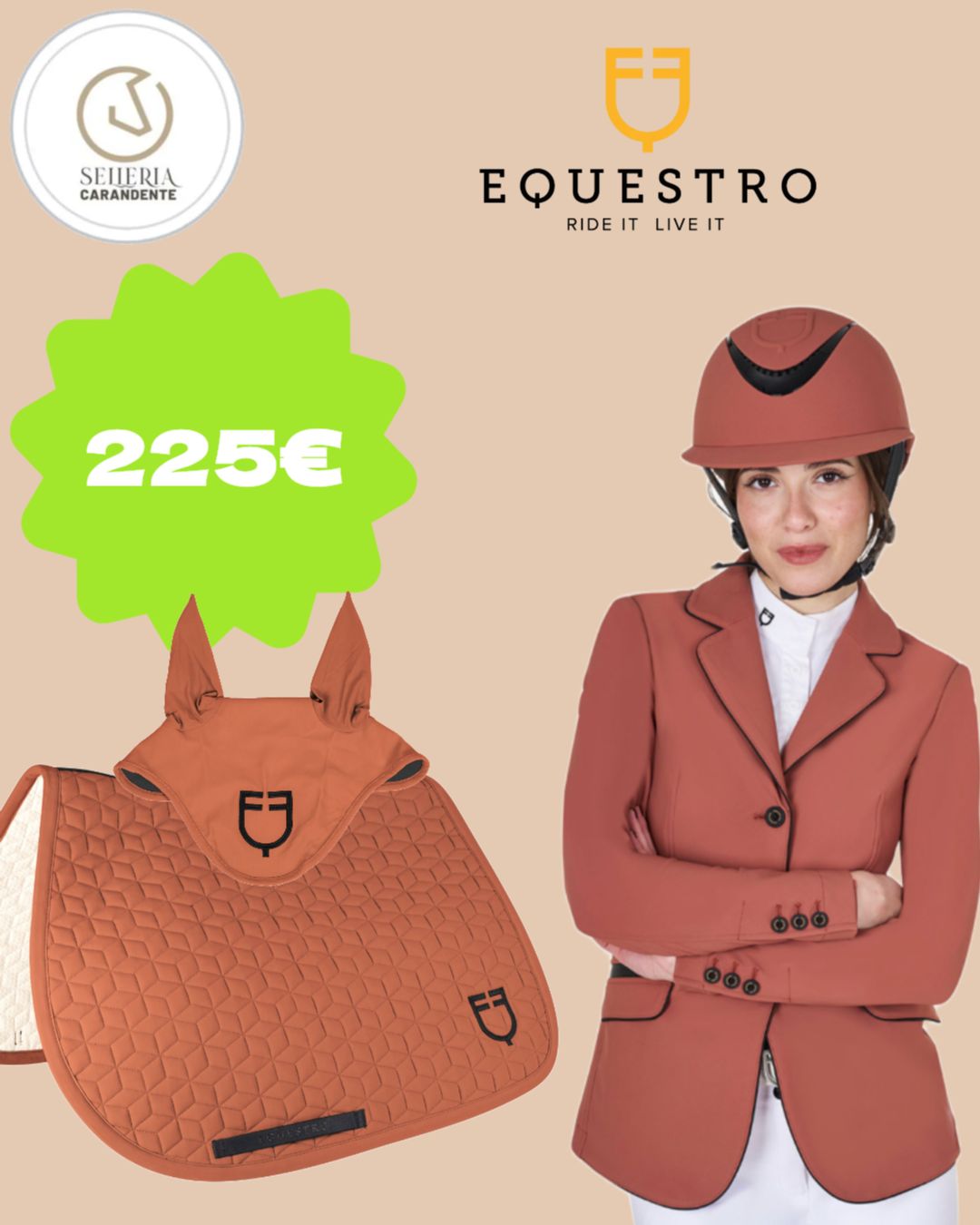 SET GIACCA + SOTTOSELLA + CUFFIA EQUESTRO TERRACOTTA