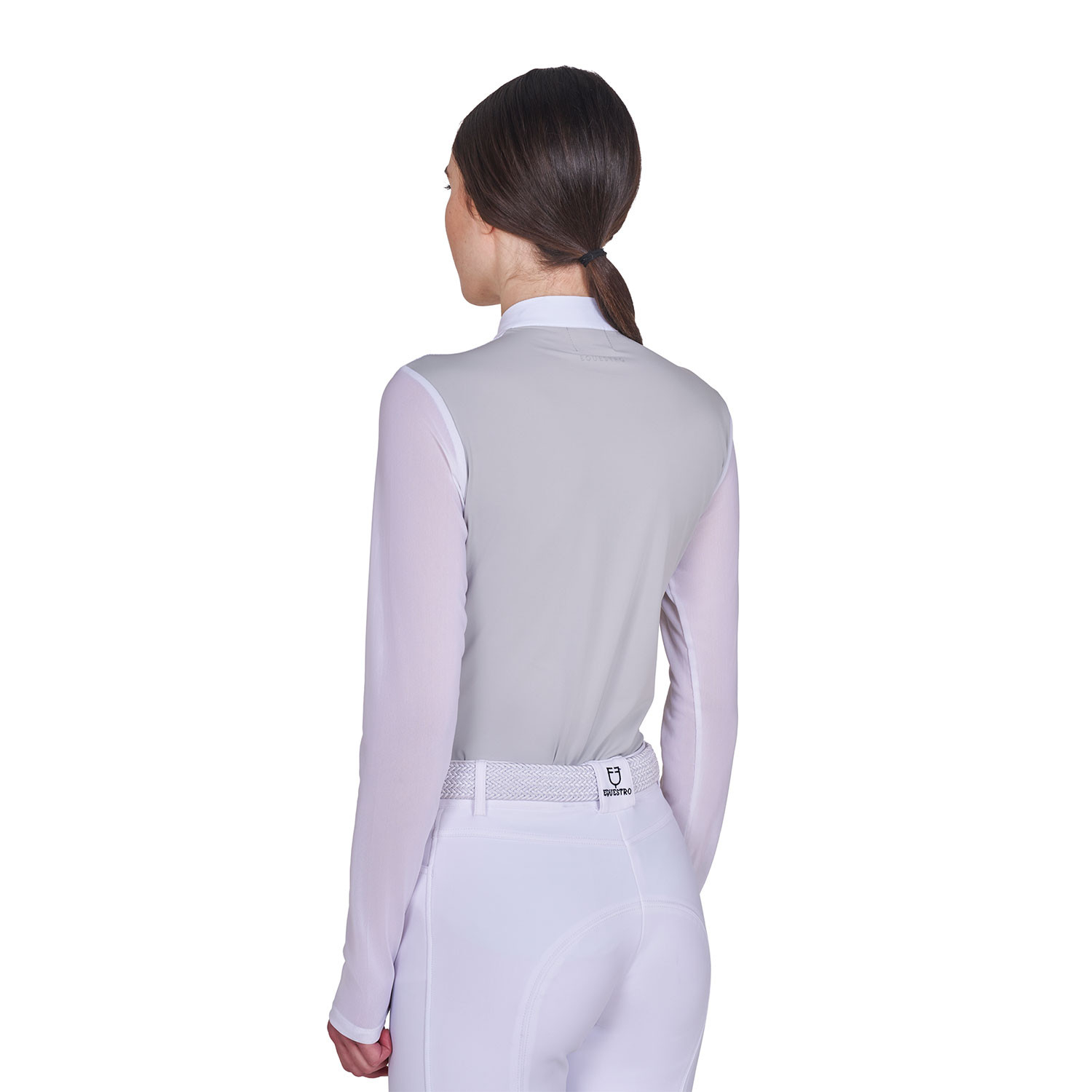 POLO CONCORSO DONNA MANICA LUNGA CON INSERTI IN MICRO MESH