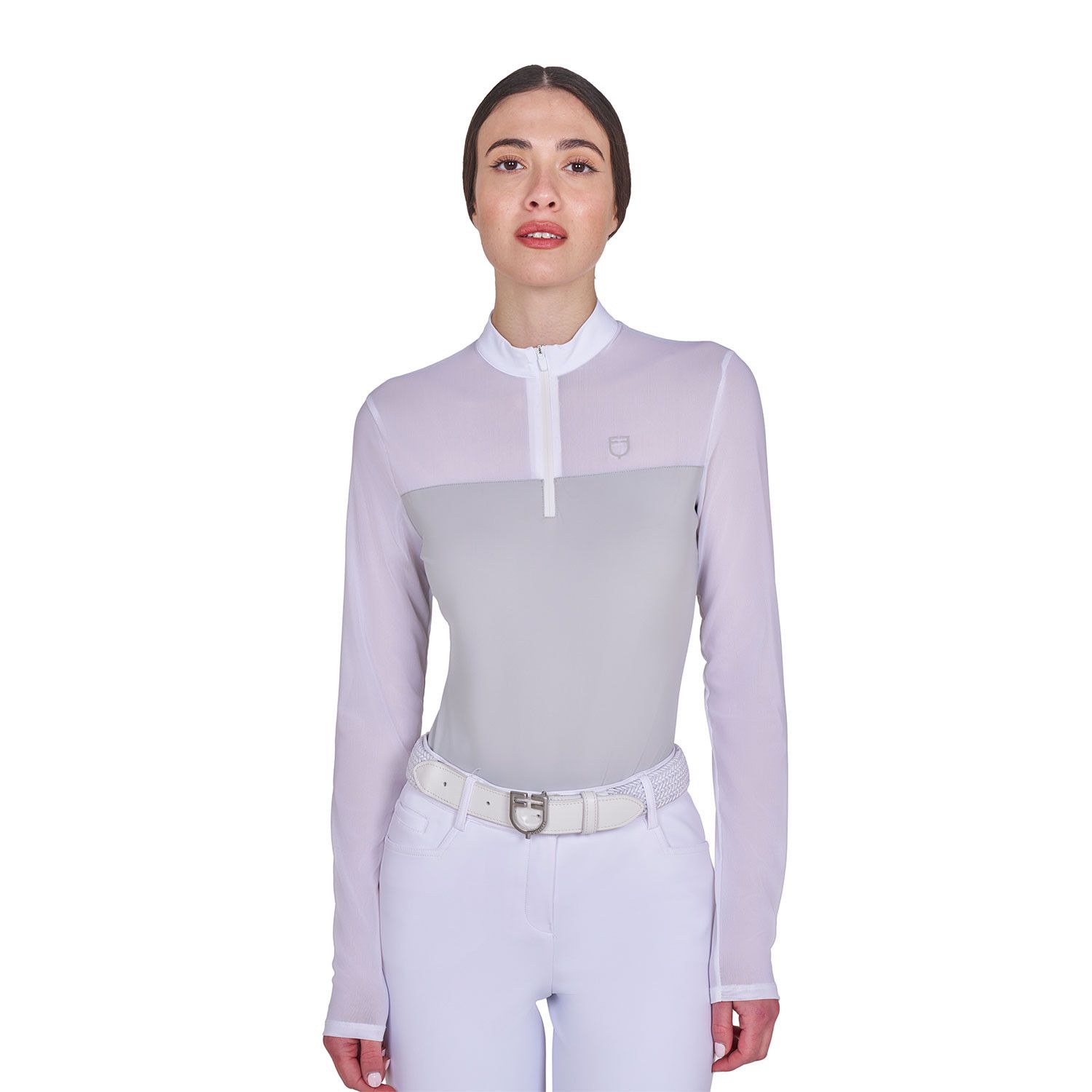 POLO CONCORSO DONNA MANICA LUNGA CON INSERTI IN MICRO MESH