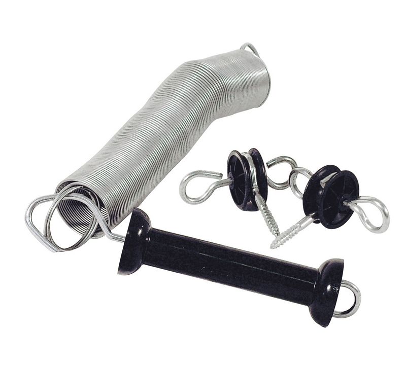SET COMPLETO PER CANCELLO CON MANIGLIA NERA MOLLA ED ISOLATORI NERI