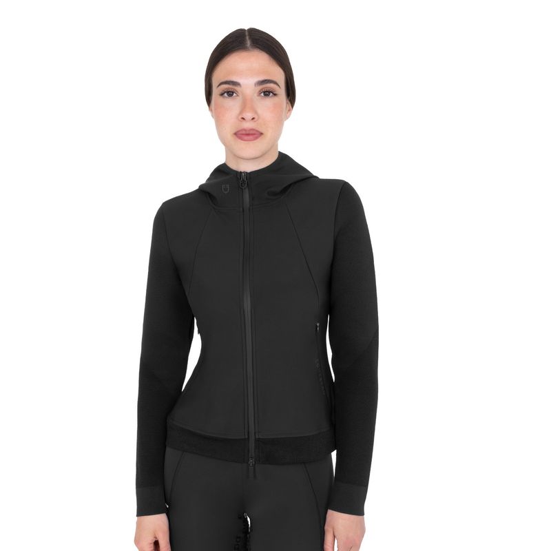 FELPA TECNICA DONNA CON CAPPUCCIO E INSERTI MICRO MESH