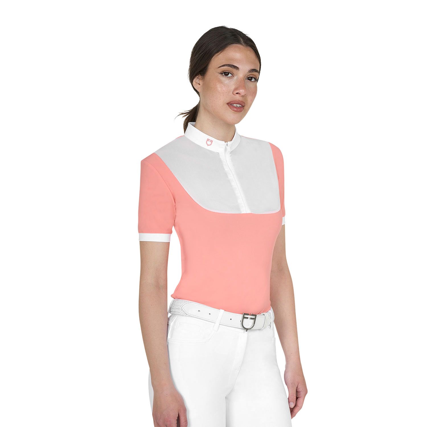 POLO DA COMPETIZIONE ELEGANTE DA DONNA IN JACQUARD A MANICHE CORTE POLO DA COMPETIZIONE ELEGANTE DA DONNA IN JACQUARD A MANICHE CORTE