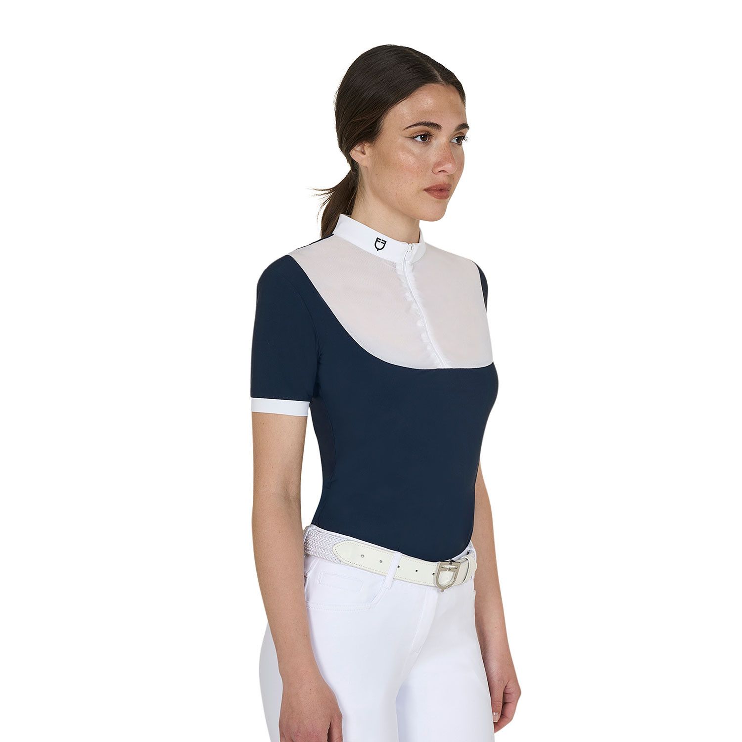 POLO DA COMPETIZIONE ELEGANTE DA DONNA IN JACQUARD A MANICHE CORTE