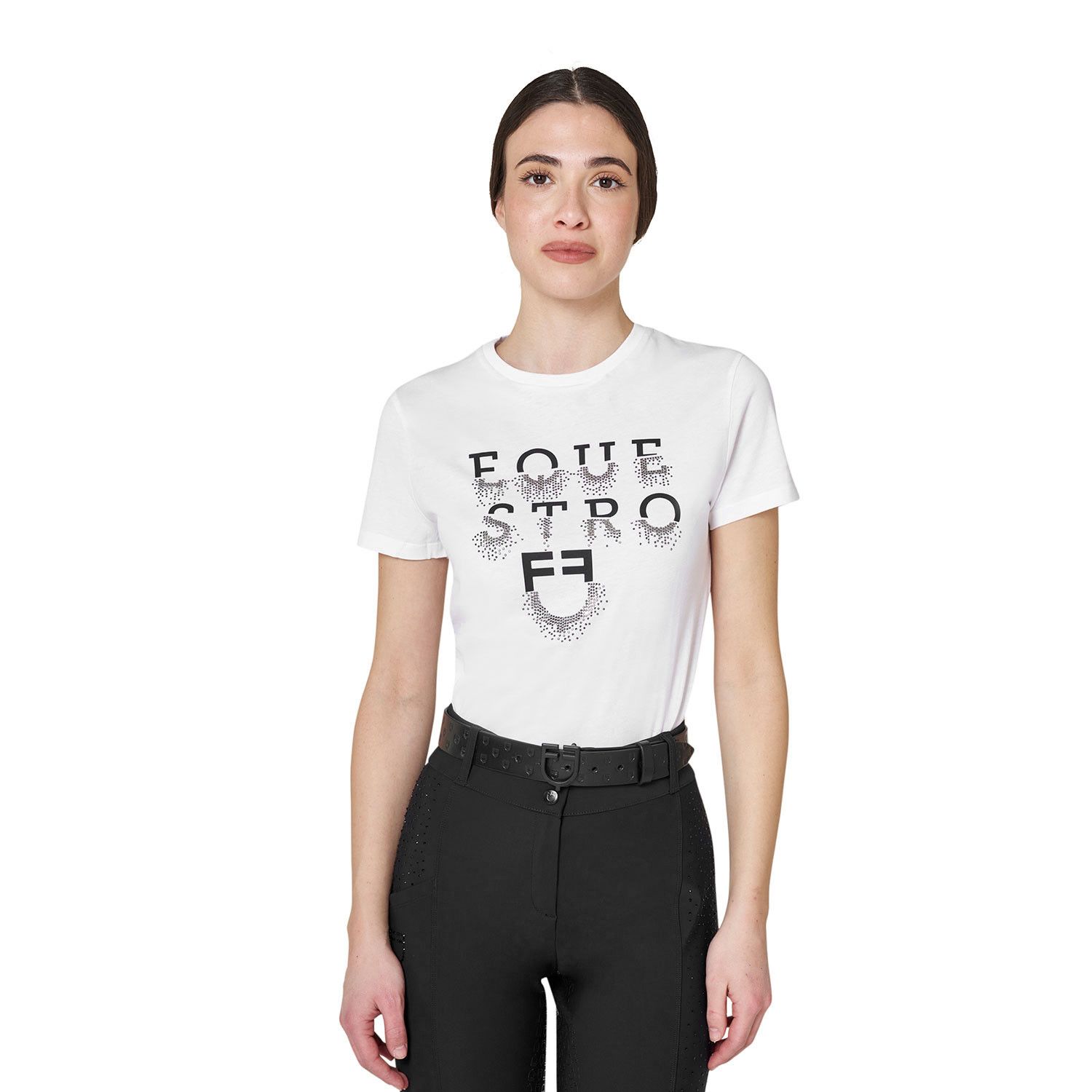 T-SHIRT DA DONNA CON LOGO E SCRITTA IN STRASS T-SHIRT DA DONNA CON LOGO E SCRITTA IN STRASS