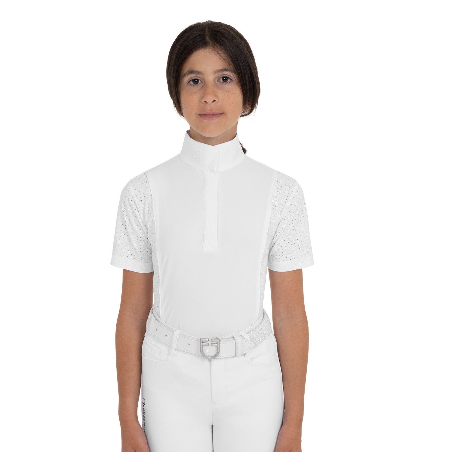 POLO DA GARA A MANICHE CORTE PER BAMBINA CON INSERTI MESH