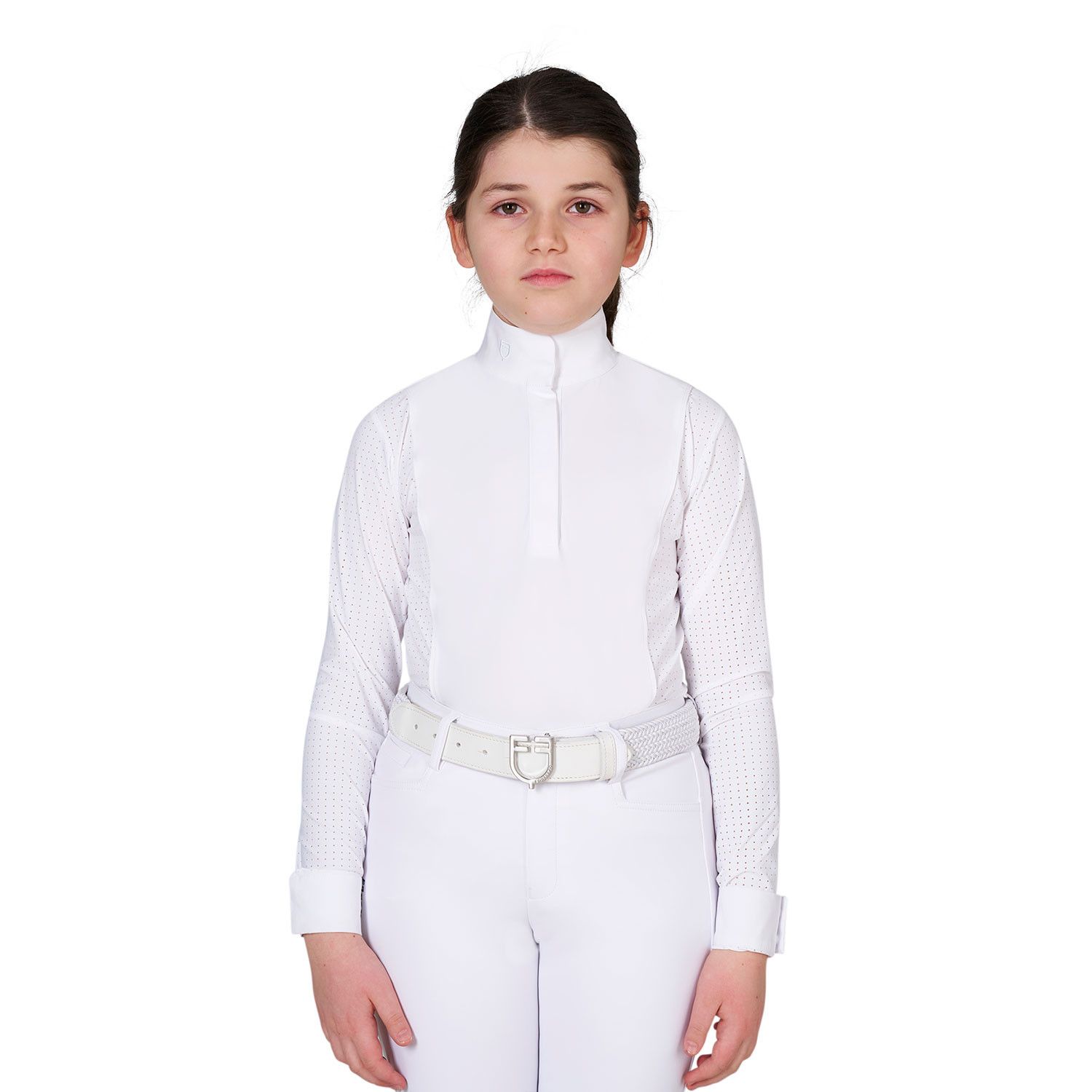 POLO DA GARA PER BAMBINA CON INSERTI TRAFORATI POLO DA GARA PER BAMBINA CON INSERTI TRAFORATI