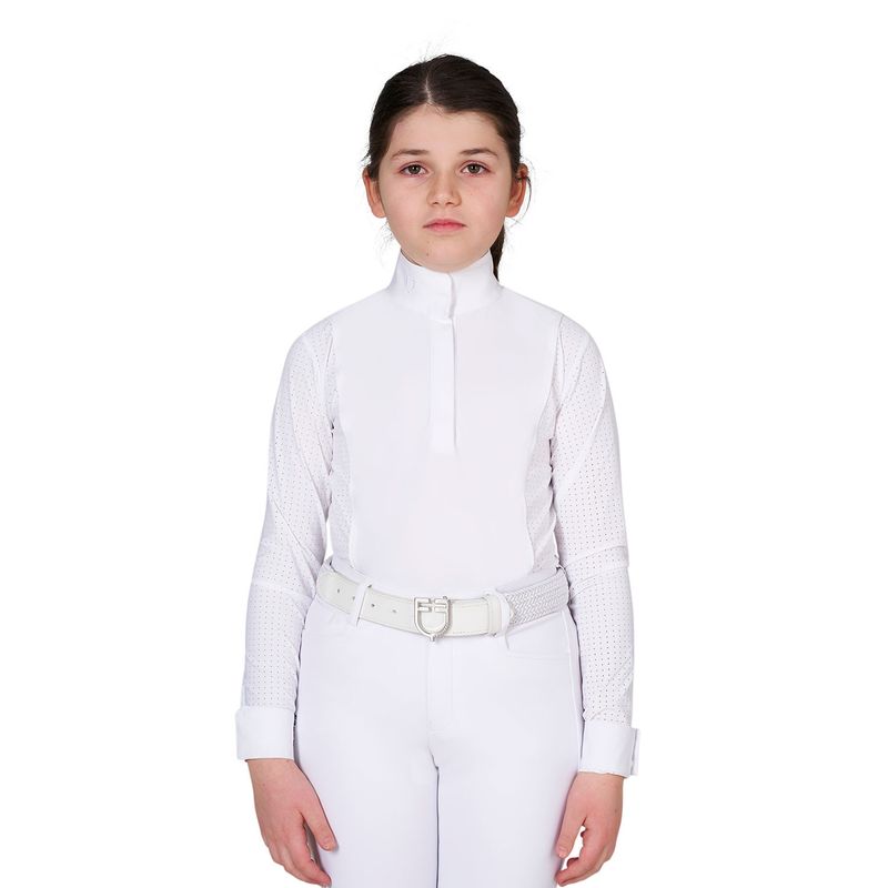 POLO DA GARA PER BAMBINA CON INSERTI TRAFORATI