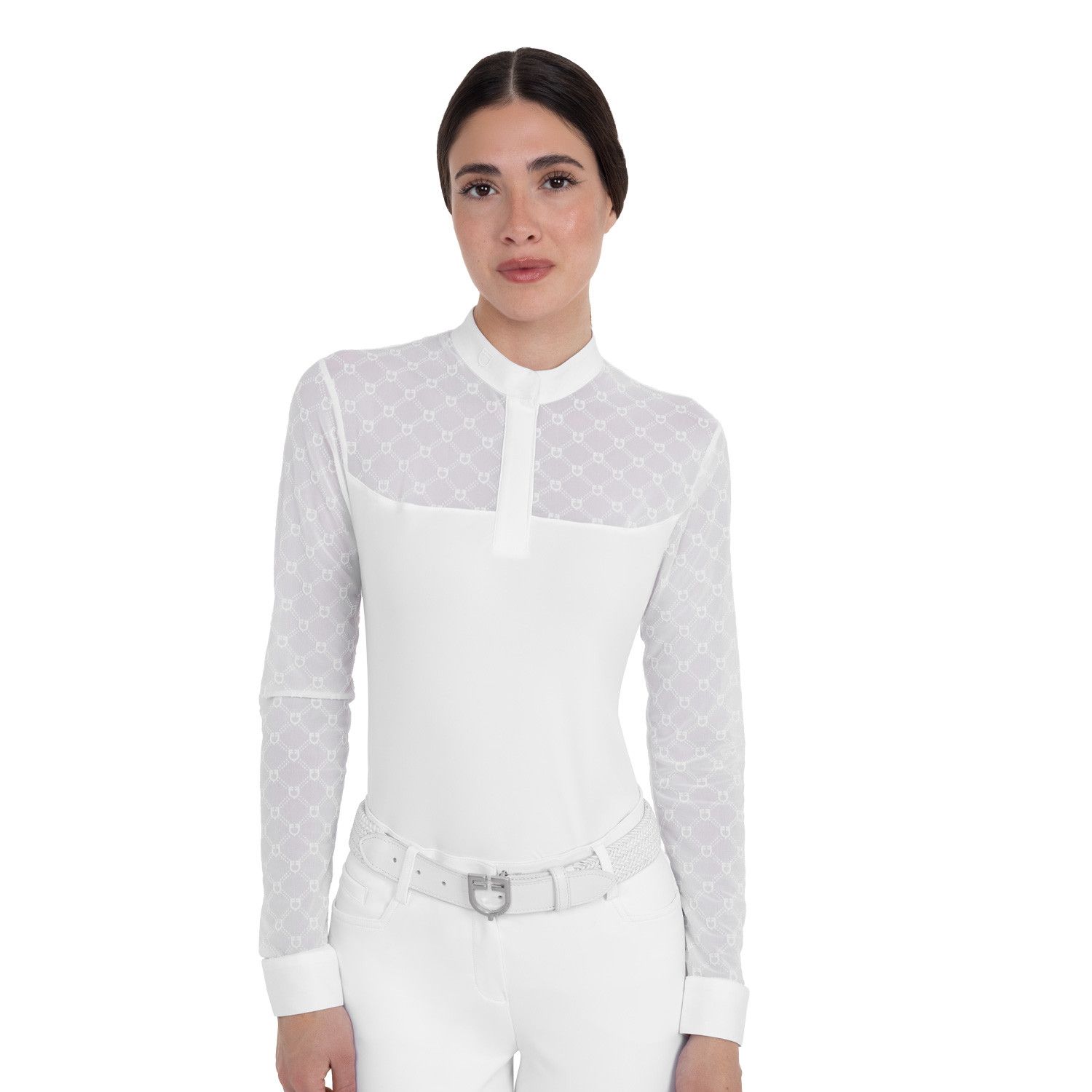 POLO DA GARA A MANICHE LUNGHE DONNA CON INSERTI IN TULLE POLO DA GARA A MANICHE LUNGHE DONNA CON INSERTI IN TULLE
