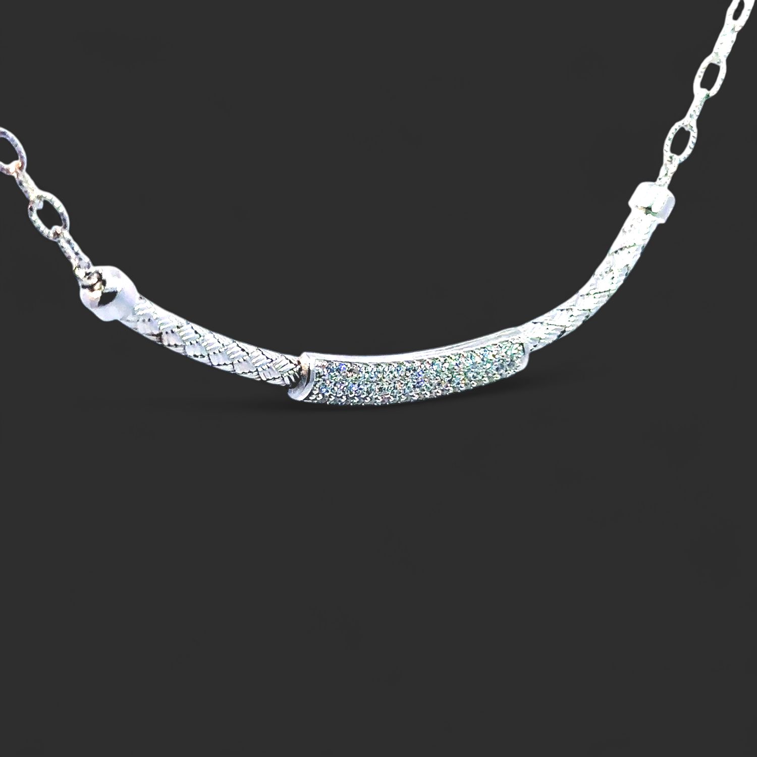 18in 925 Sterling Silver CZ Bar Necklace