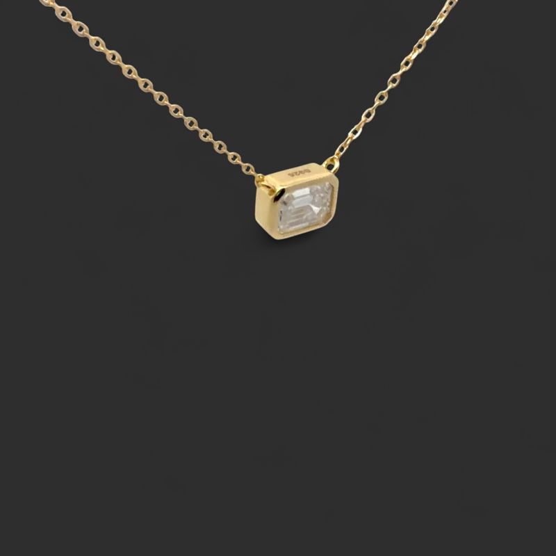 925 Gold Plated  Emerald  .85 ctw Moissanite Pendant /18in chain