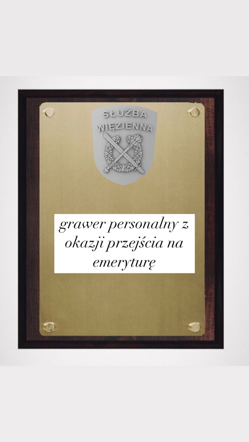 Pamiątkowe mosiężne tablo dla funkcjonariusza Służby Więziennej z okazji przejścia na emeryturę z podziękowaniami i życzeniami