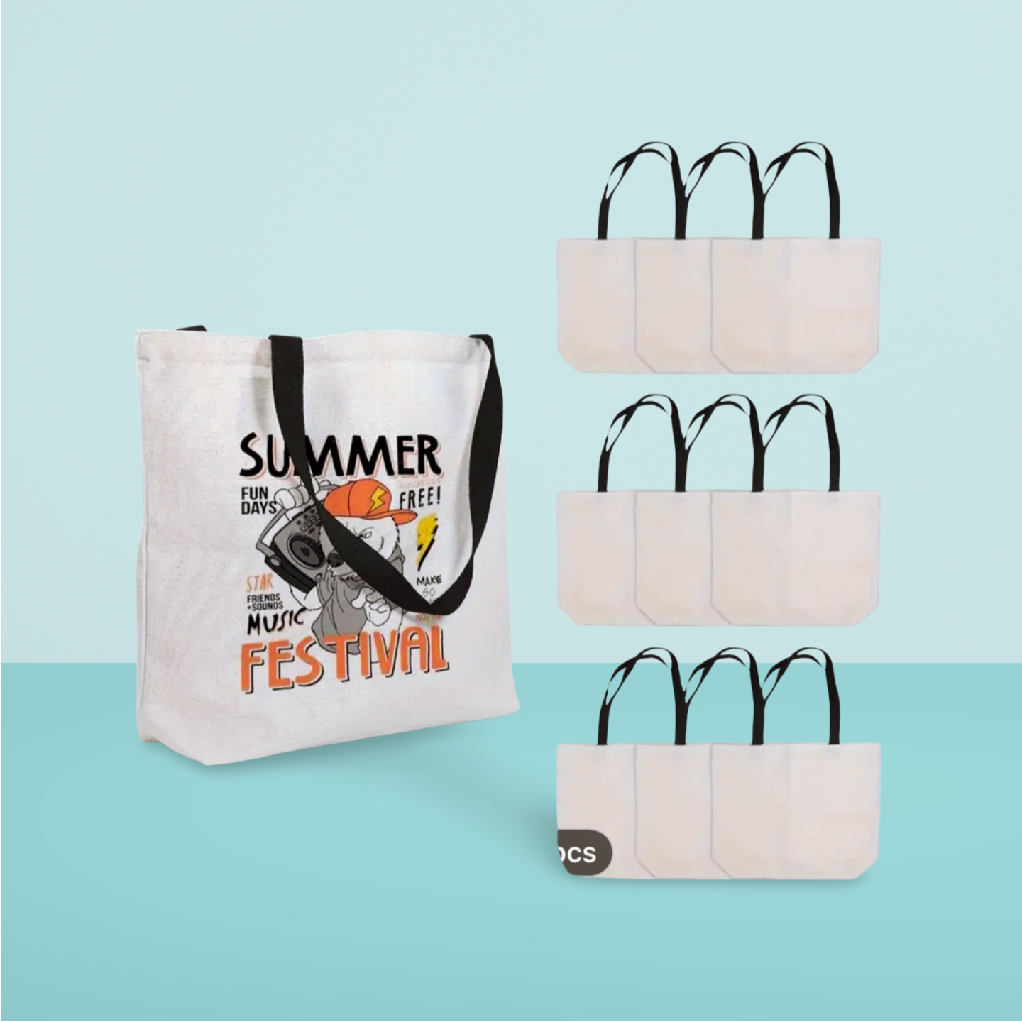 Tote Bag Black Handle - Natural XL