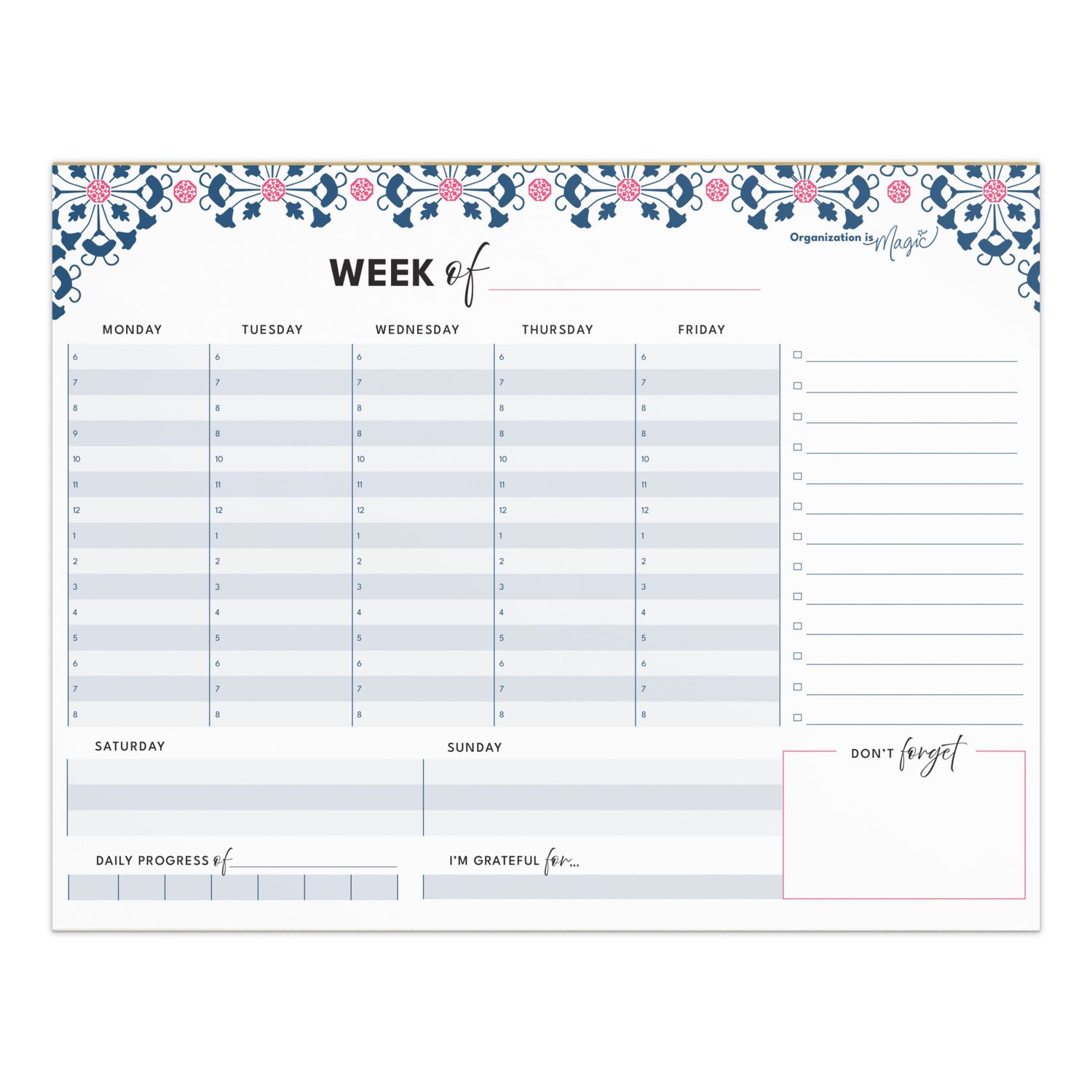 Weekly Planner Notepad - Detailed Schedule (50 wks)