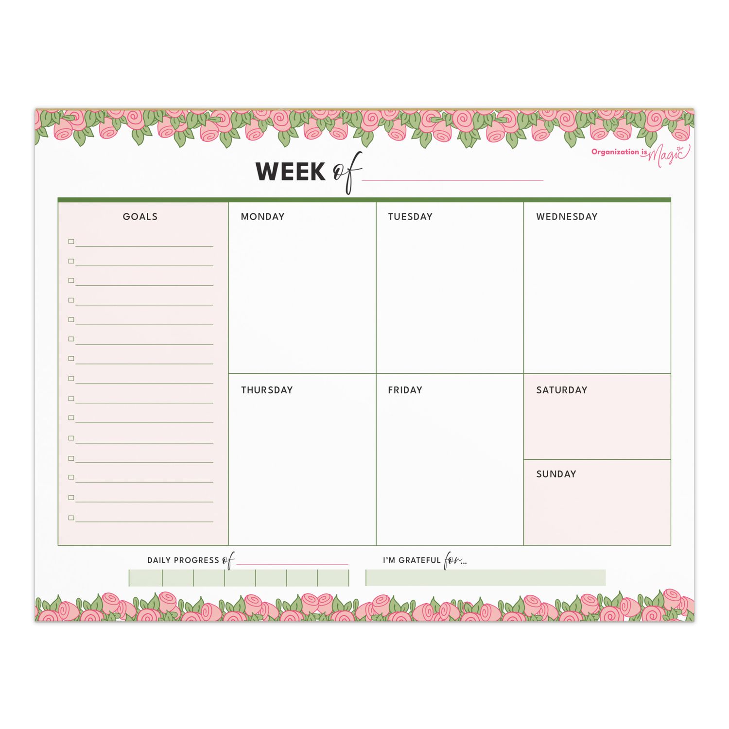 Weekly Planner Notepad - Simplified Boxes (50 wks)