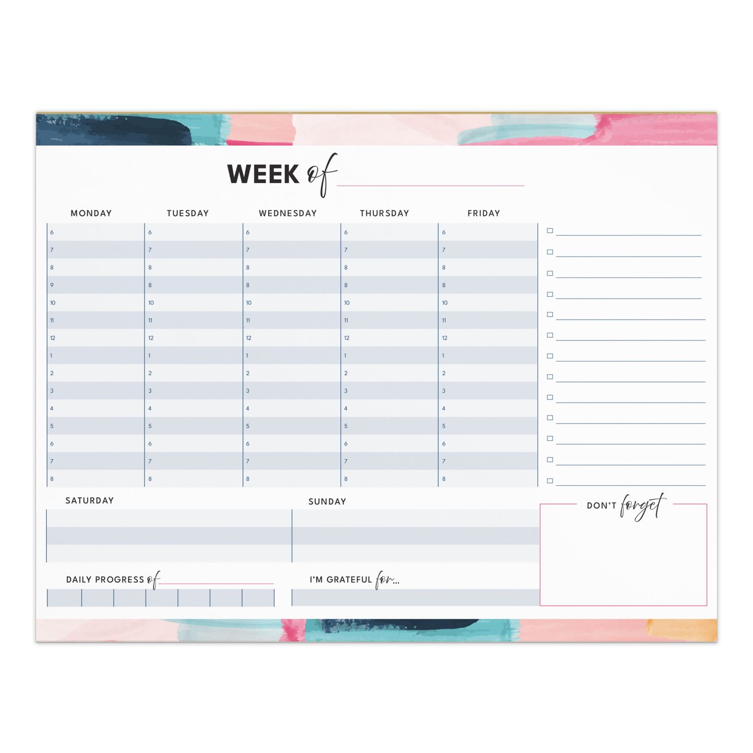 Weekly Planner Notepad - Detailed Schedule (50 wks)
