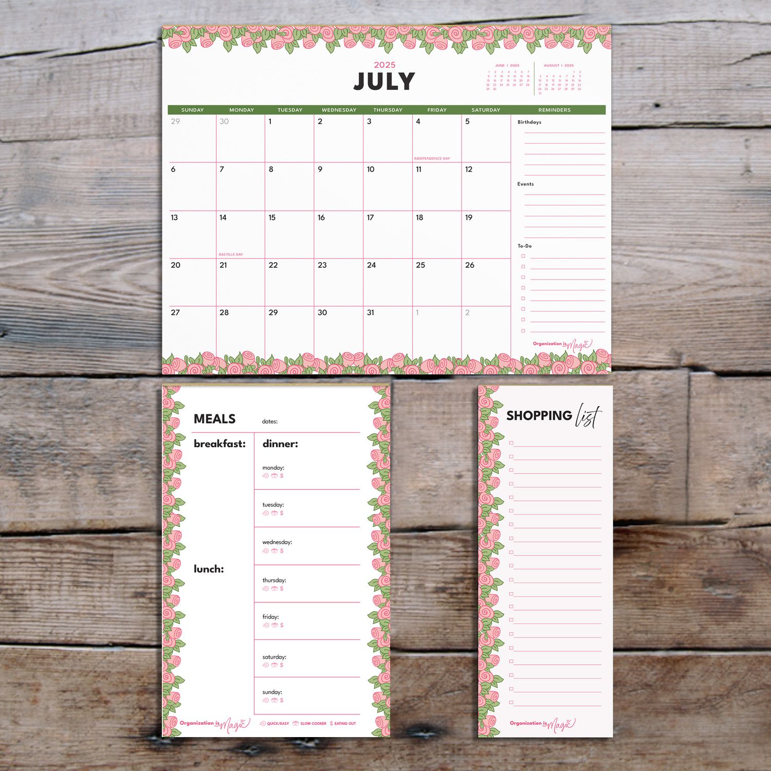 Everyday Organizer Bundle (calendar + meal planner + shopping list)