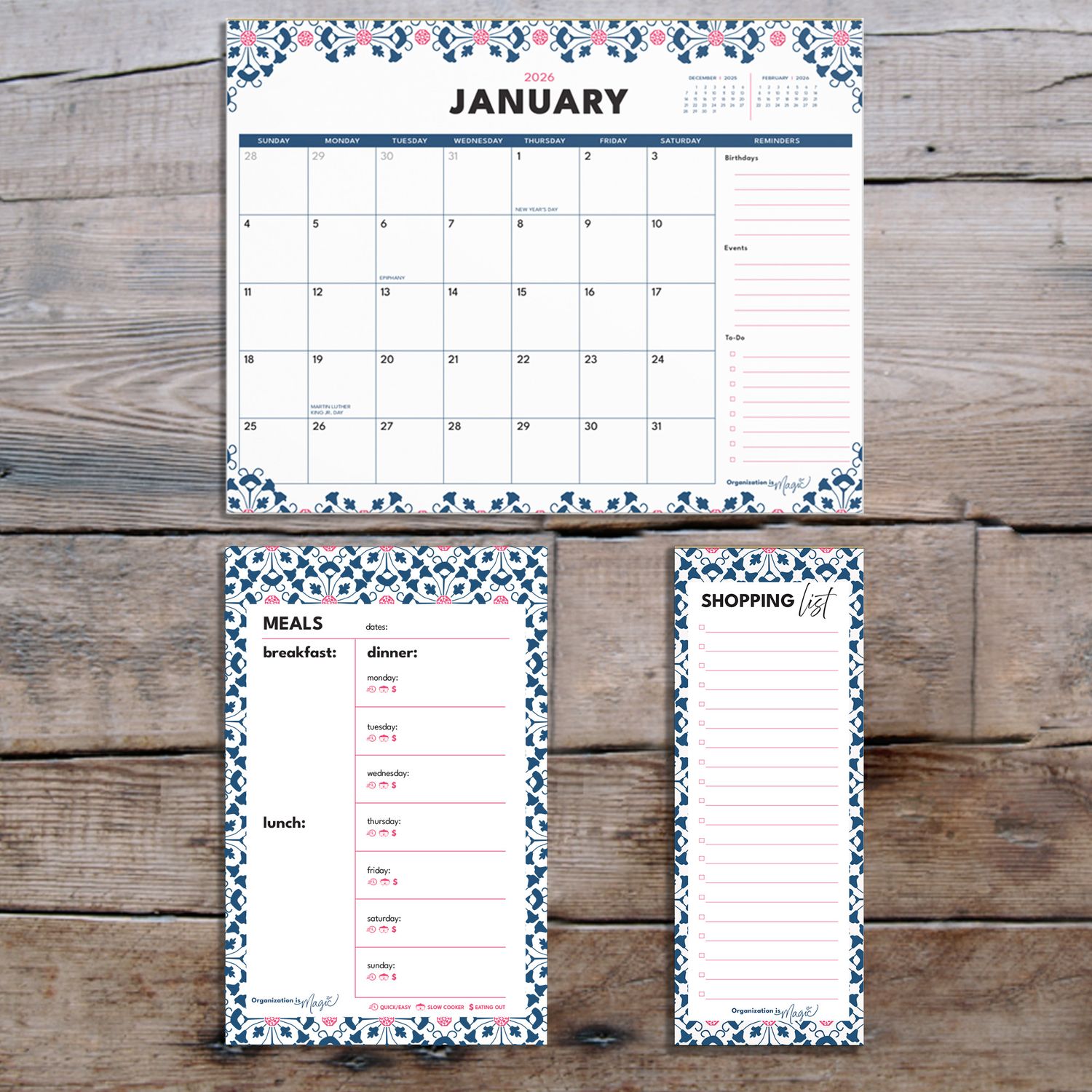 Everyday Organizer Bundle (calendar + meal planner + shopping list)