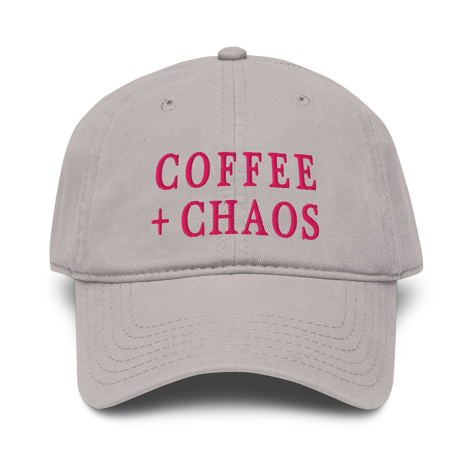Garment-Washed Baseball Cap - Coffee + Chaos (grey/pink)