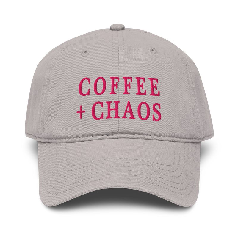 Garment-Washed Baseball Cap - Coffee + Chaos (grey/pink)